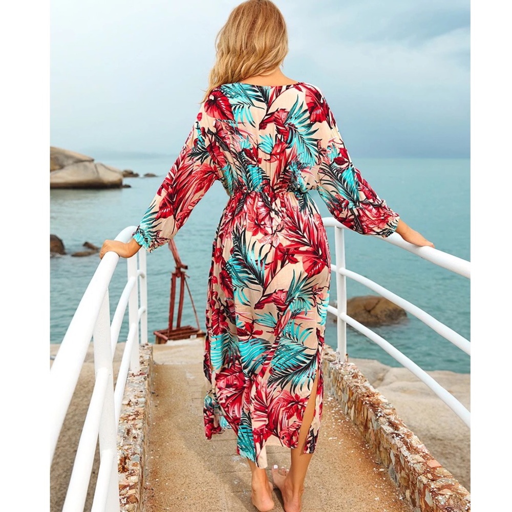 Cozumel Bright Tropical Floral Print Maxi Dress - Picture 6 of 10
